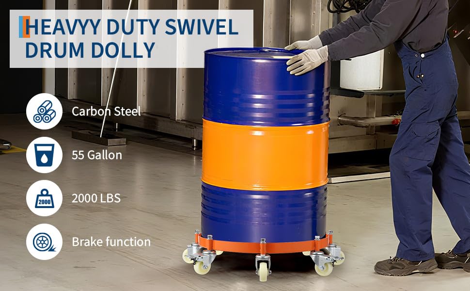 Carrello per Fusti Garvee 55 Galloni 2000 libbre | Ideale per Festa del Papà, Telaio Acciaio Zincato Antiribaltamento con Freni e Ruote Girevoli per Magazzino Officina