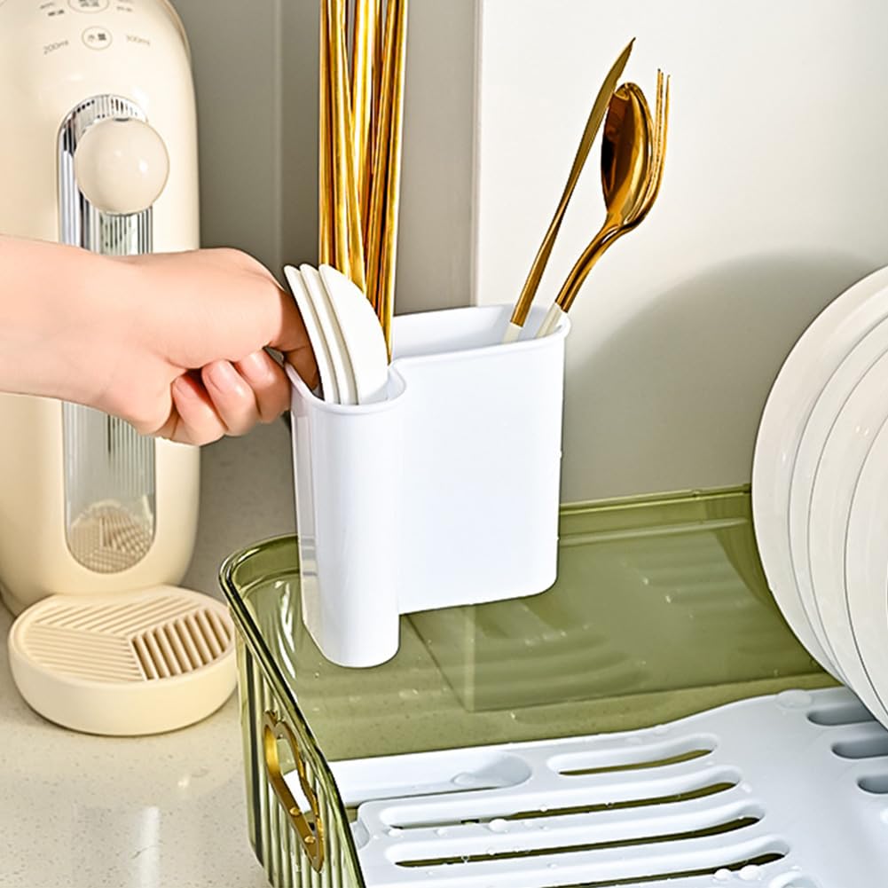 Scolapiatti Garvee con sistema di drenaggio automatico, acciaio inossidabile, portaposate rimovibile, verde trasparente, taglia unica, uso versatile