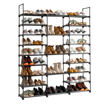 Scarpiera Garvee a 9 ripiani per 50 paia di scarpe, struttura in metallo, ripiani in PP impermeabili, con ganci, per corridoio e garage, nero, impilabile
