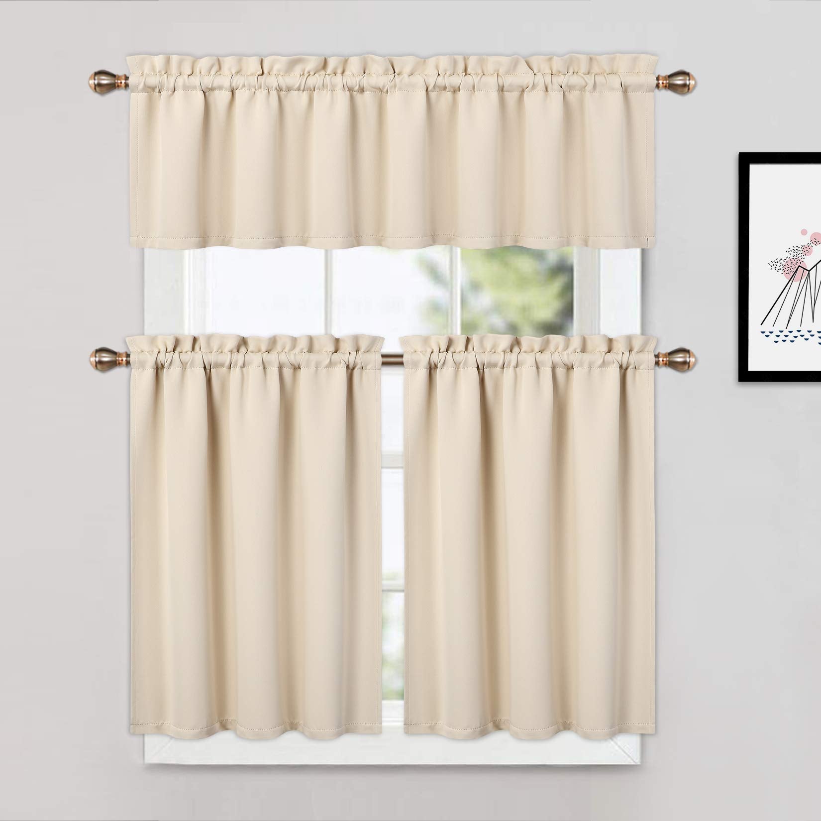 Tende oscuranti Garvee, 2 pezzi, per finestre, soggiorno, cucina, camera da letto, beige, 26x24 pollici