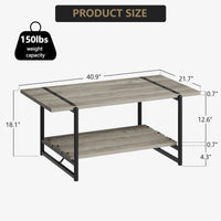 Tavolino da caffè Garvee a 2 livelli in stile rustico, 41'', in legno grigio con struttura in metallo per soggiorno e ufficio, stile rustico-moderno