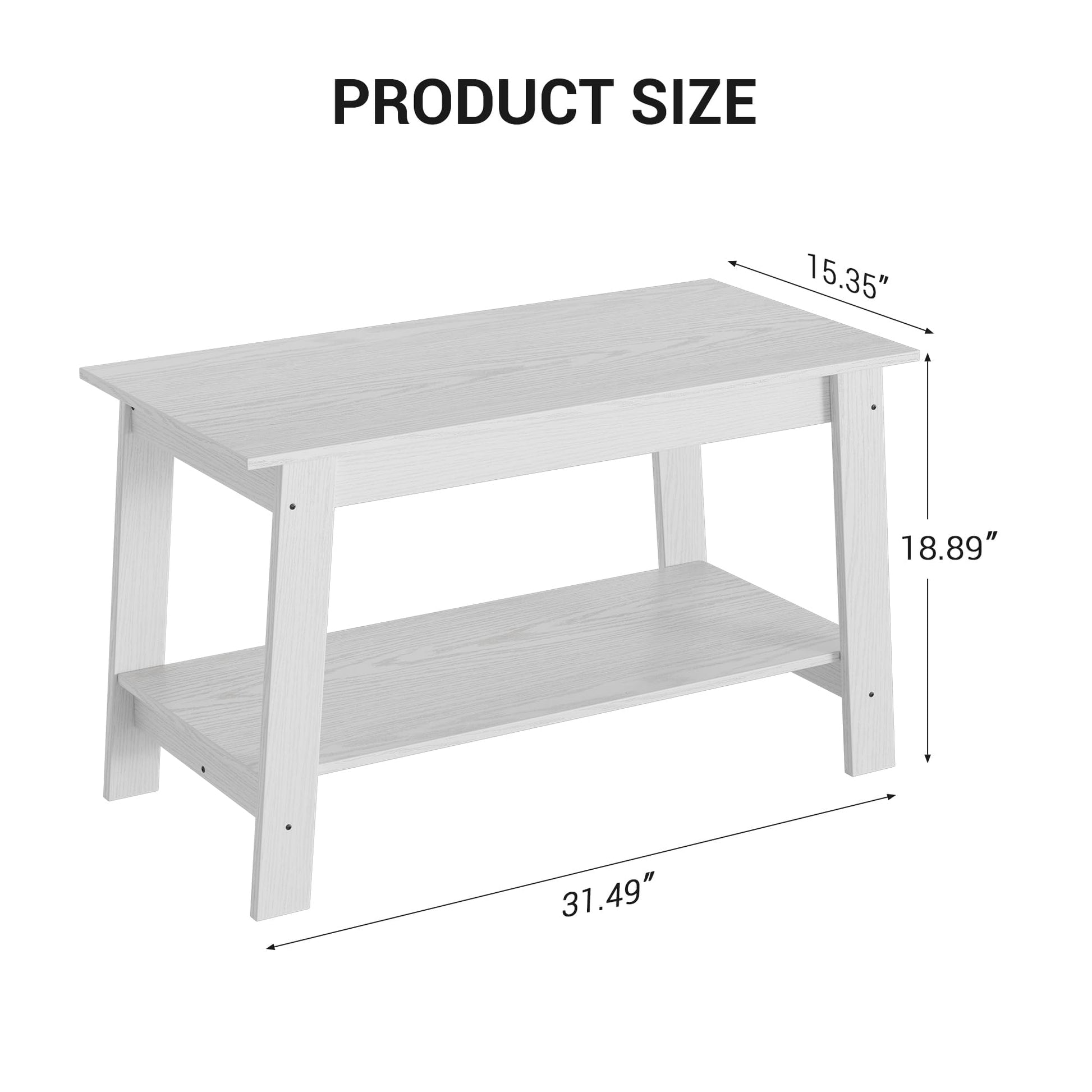 Tavolino da caffè Garvee 80 cm rustico moderno da fattoria, 2 livelli, legno, bianco, rettangolare, soggiorno, ufficio, camera da letto