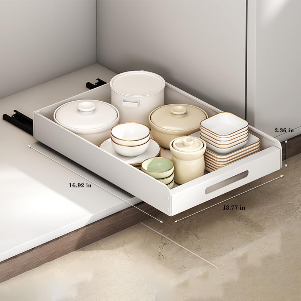 Garvee Cassetto organizer per mobili da cucina, 35 cm, in acciaio al carbonio, adesivo, estensibile, bianco, per cucina e bagno