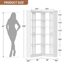 Libreria angolare Garvee da 72,8 pollici in legno rustico a 5 ripiani a forma di L, bianca per soggiorno, camera da letto, salvaspazio, robusta