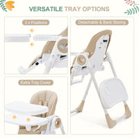 Seggiolone pieghevole Garvee per bambini dai 6 ai 36 mesi, leggero, cintura di sicurezza a 5 punti, vassoio rimovibile, beige, cucine piccole