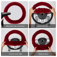 Garvee Set di 6 coprivolante morbidi con coprifreno a mano e portachiavi in peluche per interni auto, bordeaux, elastico, invernale