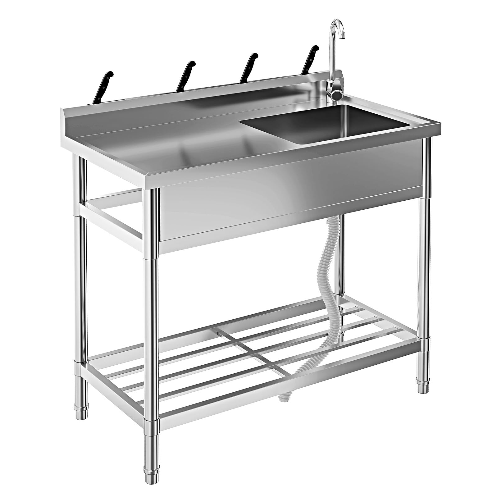 Lavello multiuso Garvee in acciaio inox da 39" con vasca singola indipendente e scolapiatti per cucina e giardino, rubinetto girevole a 360°, antiruggine, argento