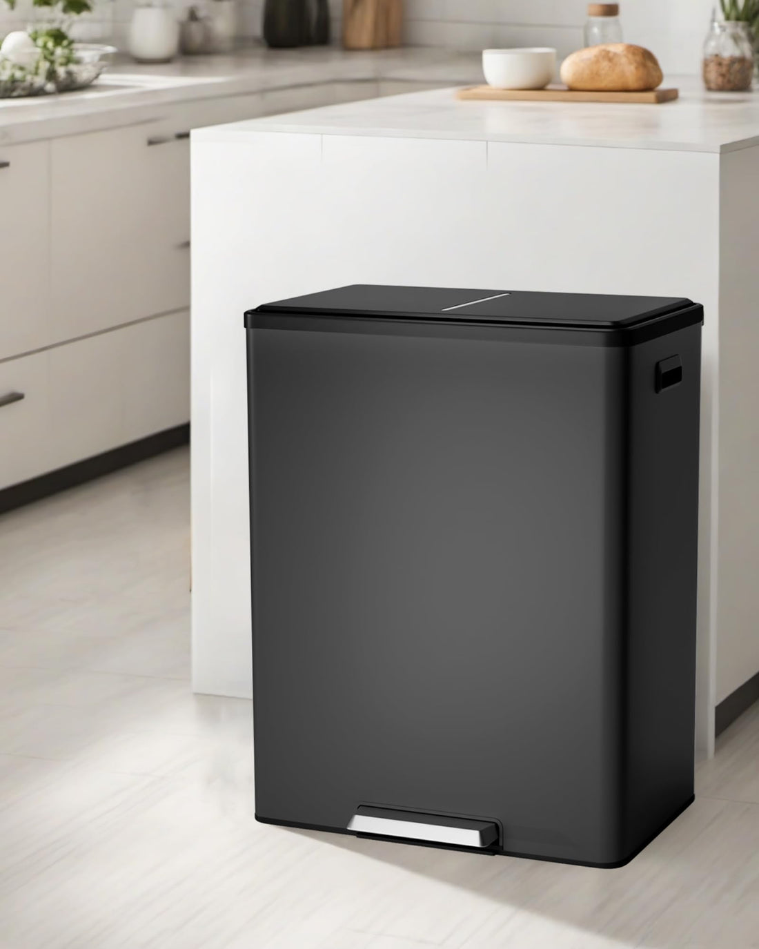 Pattumiera Garvee Double in acciaio inox con coperchio e pedale per cucina e riciclaggio, 2x8L, silenziosa, compatta, argento