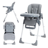Seggiolone Garvee Baby, multifunzionale, altezza regolabile e pieghevole, telaio in alluminio, vassoio rimovibile, per casa e viaggio, leggero e sicuro. - Nero