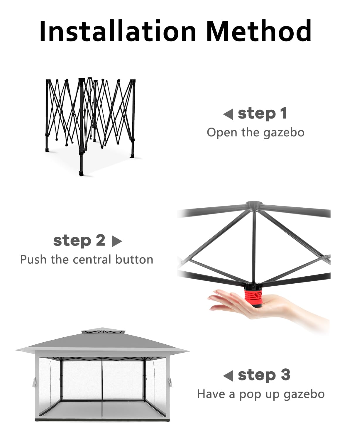 Tenda a baldacchino pop-up Garvee 12x12 con zanzariera, resistente ai raggi UV, altezza regolabile, struttura in acciaio, schermo per la privacy a 6 pannelli per giardino e patio, sacchi di sabbia inclusi