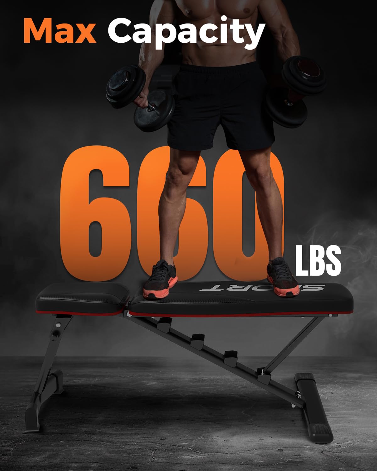 Panca pesi regolabile Garvee, inclinazione a 5 posizioni, per uso domestico, 660 libbre, struttura in acciaio, pieghevole, imbottita, antiscivolo, salvaspazio