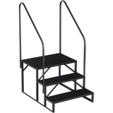 Scala Garvee con Corrimano 3 Gradini, Portata 300 kg, Struttura Robusta Triangolare, Acciaio al Carbonio, Antiscivolo, Doppio Corrimano, per Camper e Piscina - Nero