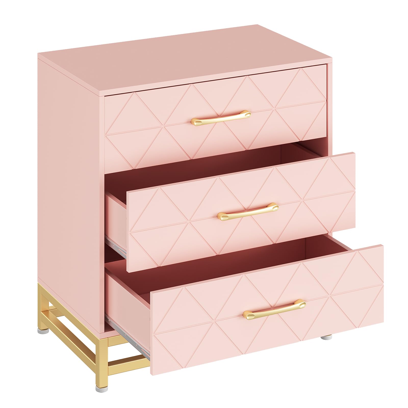 Cassettiera in legno Garvee con 3 cassetti, spazio di archiviazione, MDF rosa, antipolvere, soggiorno, camera da letto, corridoio, compatta