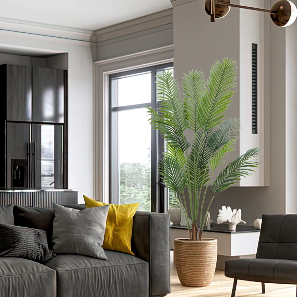 Palma Garvee artificiale da 5 piedi, decorazione tropicale, 12 pezzi staccabili, materiale di seta di alta qualità, flessibile, per interni/esterni, soggiorno, ufficio, verde