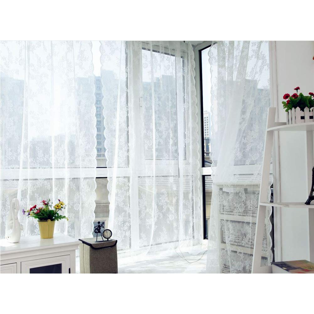Tenda in pizzo floreale Garvee in voile jacquard semitrasparente per camera da letto e soggiorno, 145x150 cm, crema