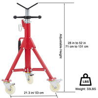 Supporto per tubi Garvee con testa a V, altezza regolabile da 28 a 52 pollici, pieghevole, acciaio, capacità di carico di 1100 libbre, con ruote, stabile, per saldatura, officina e industria