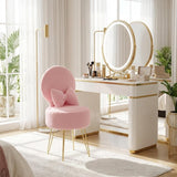 Garvee Sgabello Vanity Con Poggiapiedi E Schienale Pieghevole, Tessuto Sherpa, Contenitore 9L, Gambe Regolabili, Rosa, Camera Da Letto E Trucco - Pink