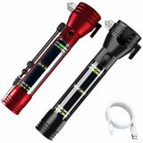 Garvee 10 in 1 Torcia LED per auto, emergenza, solare, ricaricabile tramite USB, multifunzionale, 7 modalità, rompivetro, tagliacinture di sicurezza - Rosso