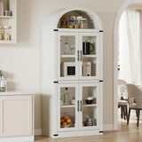 Libreria ad arco Garvee in stile rustico con ante per soggiorno e ufficio, 180 cm in legno, angoli in metallo, profondità 40 cm, robusta, eleganza moderna - Bianco