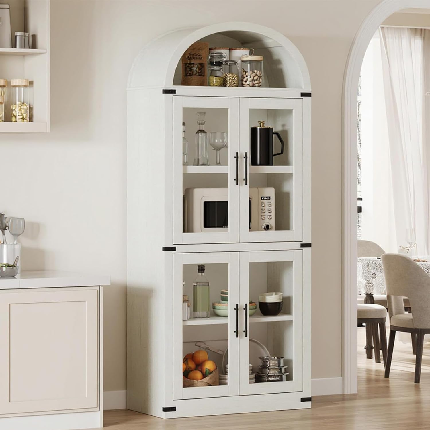 Libreria ad arco Garvee in stile rustico con ante per soggiorno e ufficio, 180 cm in legno, angoli in metallo, profondità 40 cm, robusta, eleganza moderna