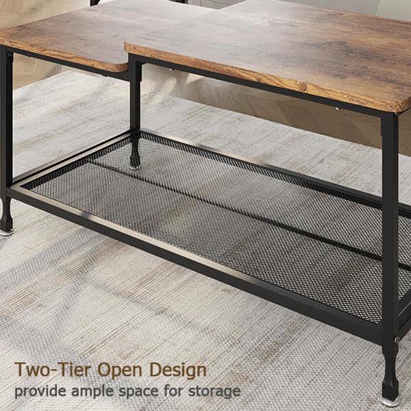 Garvee Couchtisch Vintage Rettangolare in MDF e Metallo, Industriale Retro, 101x50x48 cm, Nero