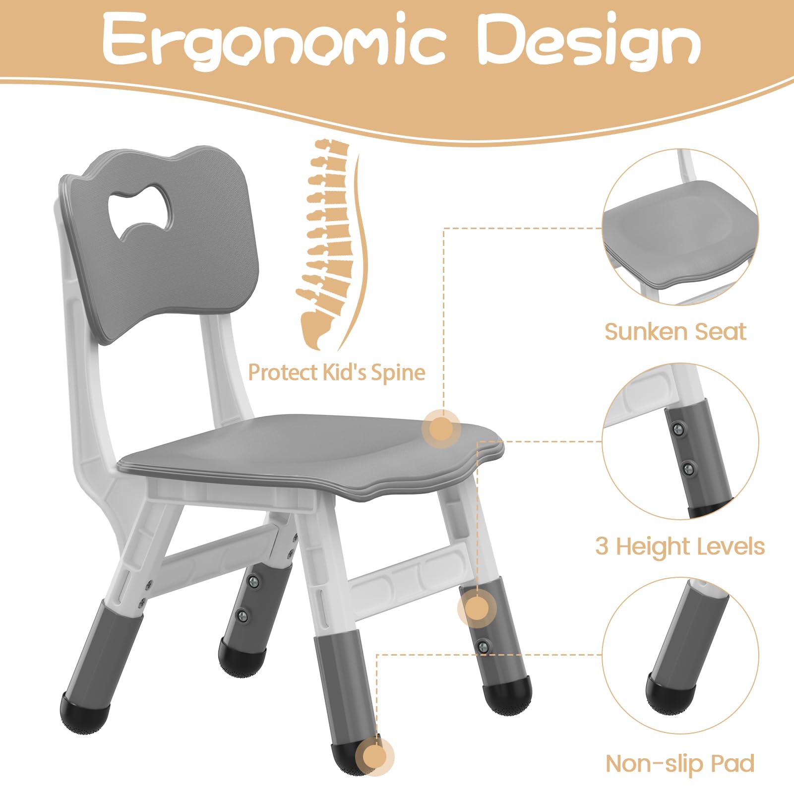 Set tavolo e 4 sedie per bambini Garvee, altezza regolabile con piano del tavolo decorato con graffiti, gambe antiscivolo per casa e asilo