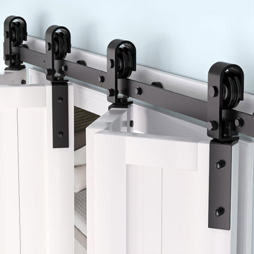 Set di ferramenta per porte scorrevoli pieghevoli Garvee da 52" per 4 porte, acciaio resistente, silenzioso e scorrevole, salvaspazio, porte da 12", nero, soggiorno e sala da pranzo