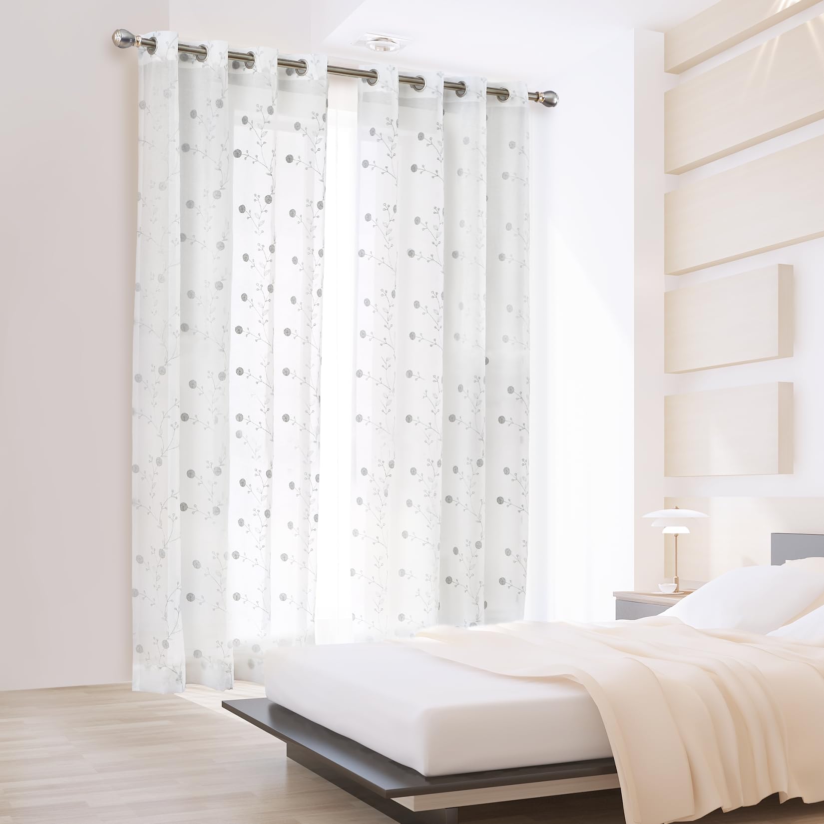 Garvee Klassische Transparente Vorhangpaneele Mit Geometrischem Muster Für Wohnzimmer Und Schlafzimmer, 132x228 cm, Grau