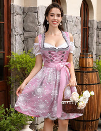 Garvee Dirndl - Abito tradizionale midi da donna, set da 3 pezzi con grembiule e camicetta per l'Oktoberfest, rosa vintage, taglia 40