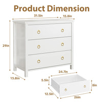 Cassettiera Garvee da camera da letto, 29" con 3 cassetti, bianca, per soggiorno e corridoio, in legno MDF, resistente ai graffi e all'acqua, ampio spazio di archiviazione