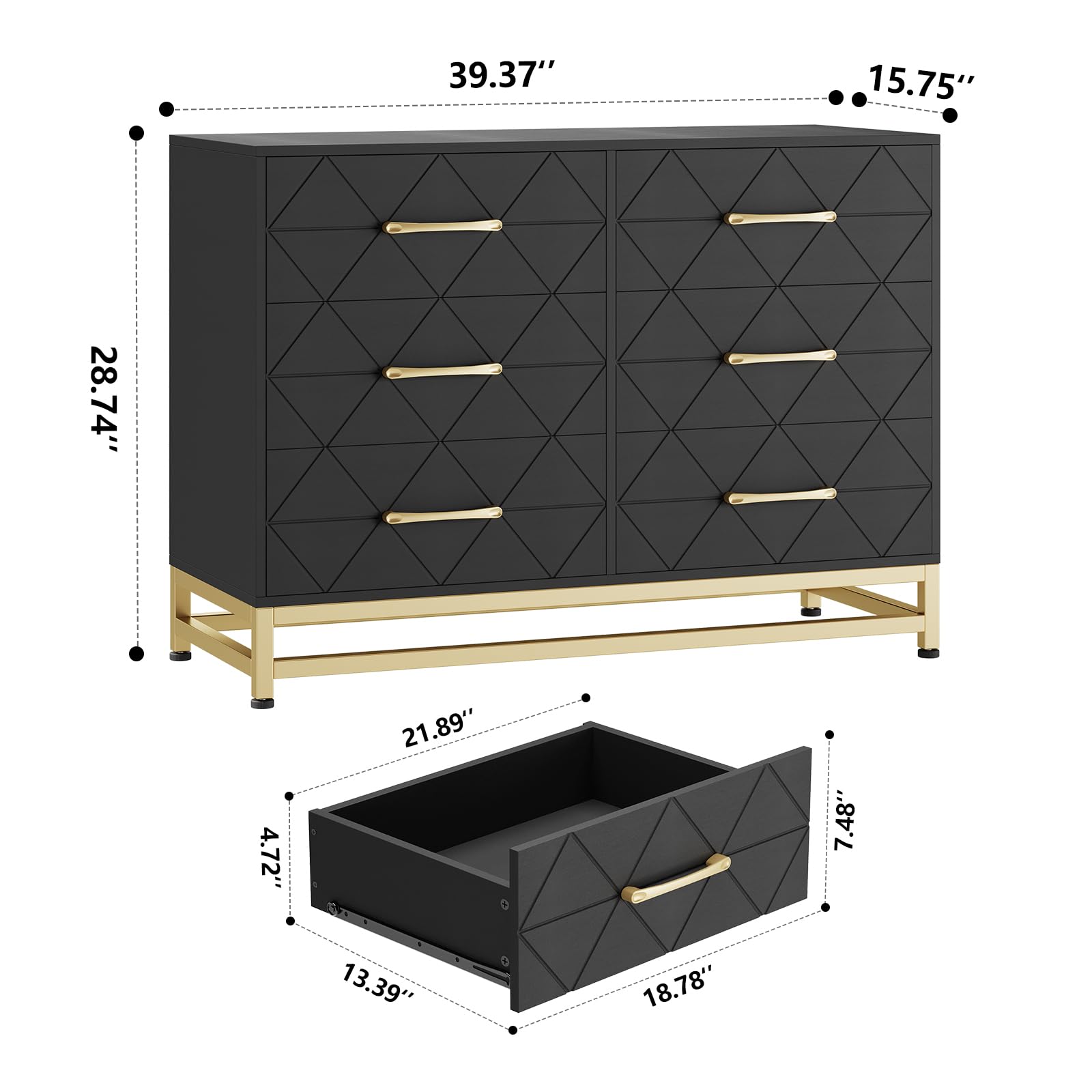 Cassettiera Garvee, camera da letto, 6 cassetti, bianca, moderna con gambe in metallo, per corridoio e soggiorno, 39,4x18,8x28,8 pollici