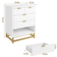 Garvee 5-Schubladen-Schrank MDF Bianco mit Goldfüßen für Wohnzimmer und Büro, 73x51,5x20,5 cm, Modernes Rhombus-Design