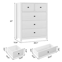 Cassettiera Garvee bianca a 5 cassetti per camera da letto, cameretta e corridoio, 15,6"P x 29"L x 37"A, moderna, robusta e versatile