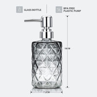 Garvee Set di 2 dispenser di sapone in vetro da 12 once con design a diamante, pompa in acciaio inossidabile, nero trasparente, per bagno e cucina
