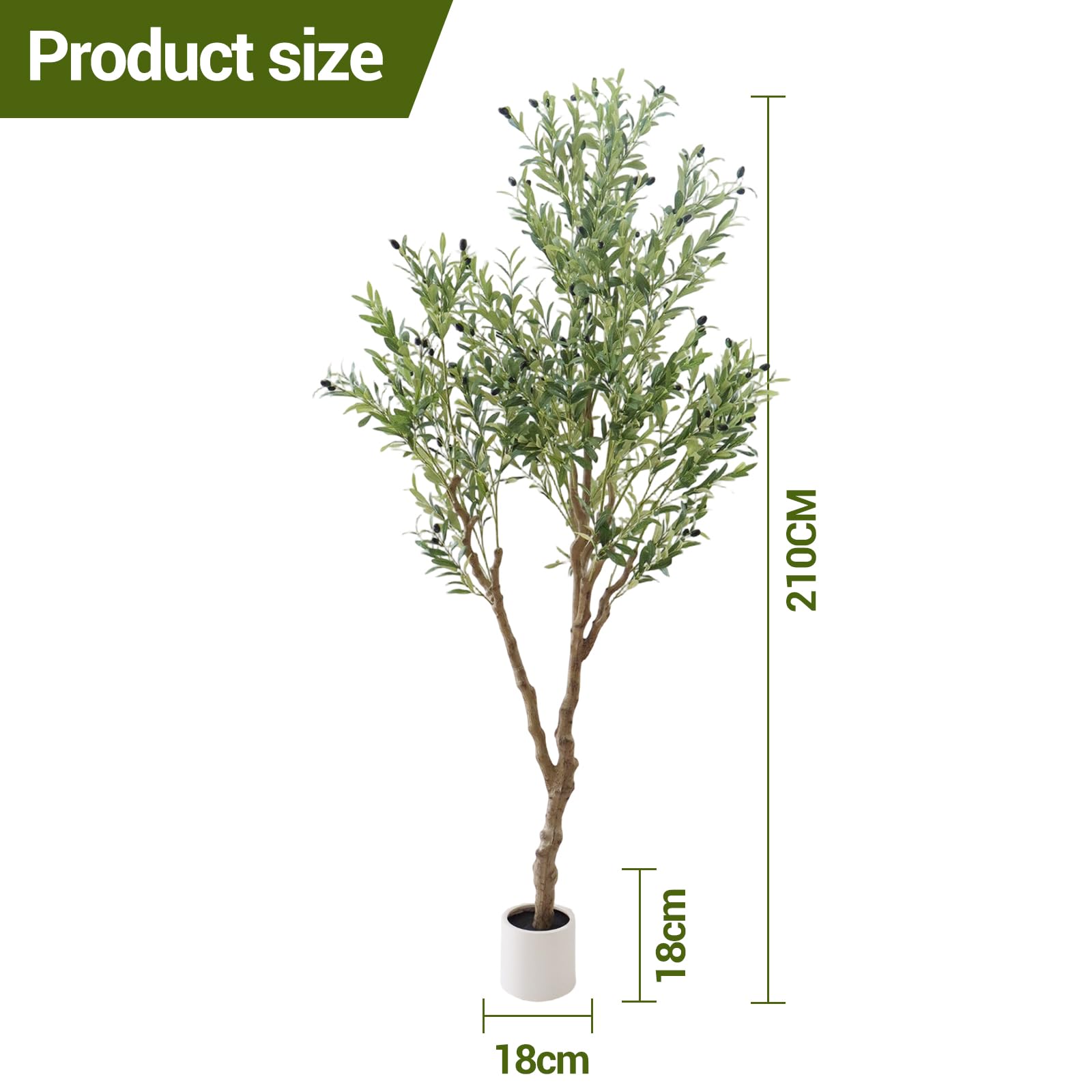 Albero di ulivo artificiale Garvee da 210 cm, vaso bianco, decorazione per interni, soggiorno, ufficio e giardino