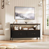 Garvee Mobile TV Stand With Fabric Drawers And Open Shelves For Living Room, 39"L x 11.8"W x 22.5"H, Brown Retro Style - Marrone
