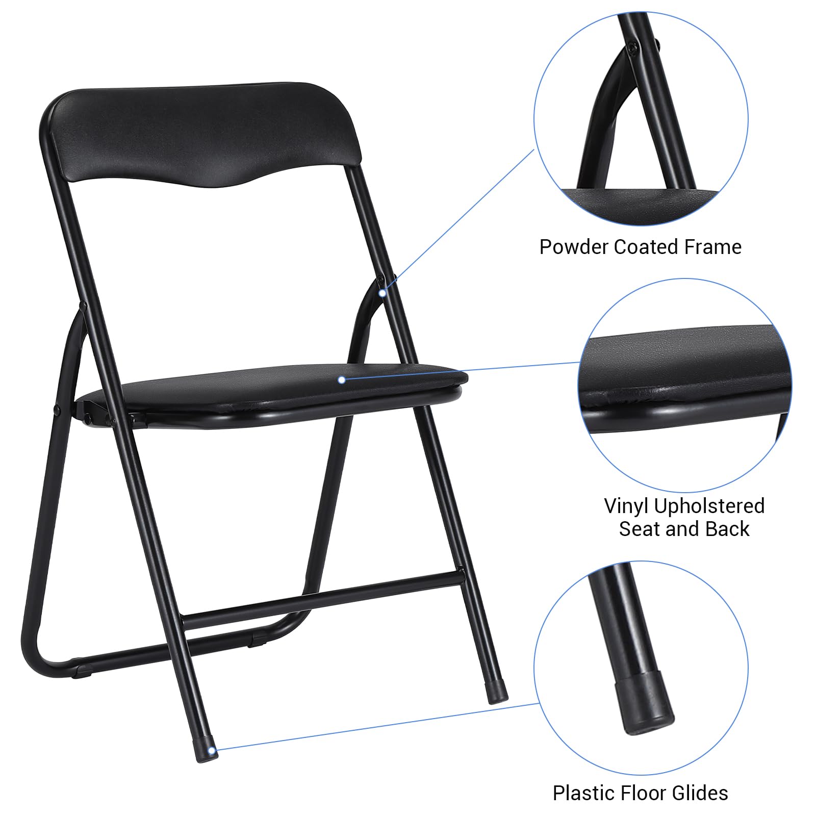 Set tavolo e sedie pieghevoli per bambini Garvee con struttura in metallo, imbottito, stabile, sicuro, salvaspazio, nero, per mangiare e giocare