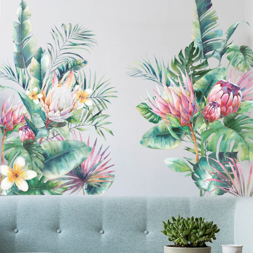 Adesivi murali autoadesivi Garvee 2 pezzi con foglie tropicali per camera da letto e soggiorno, 30 x 90 cm, carta da parati decorativa