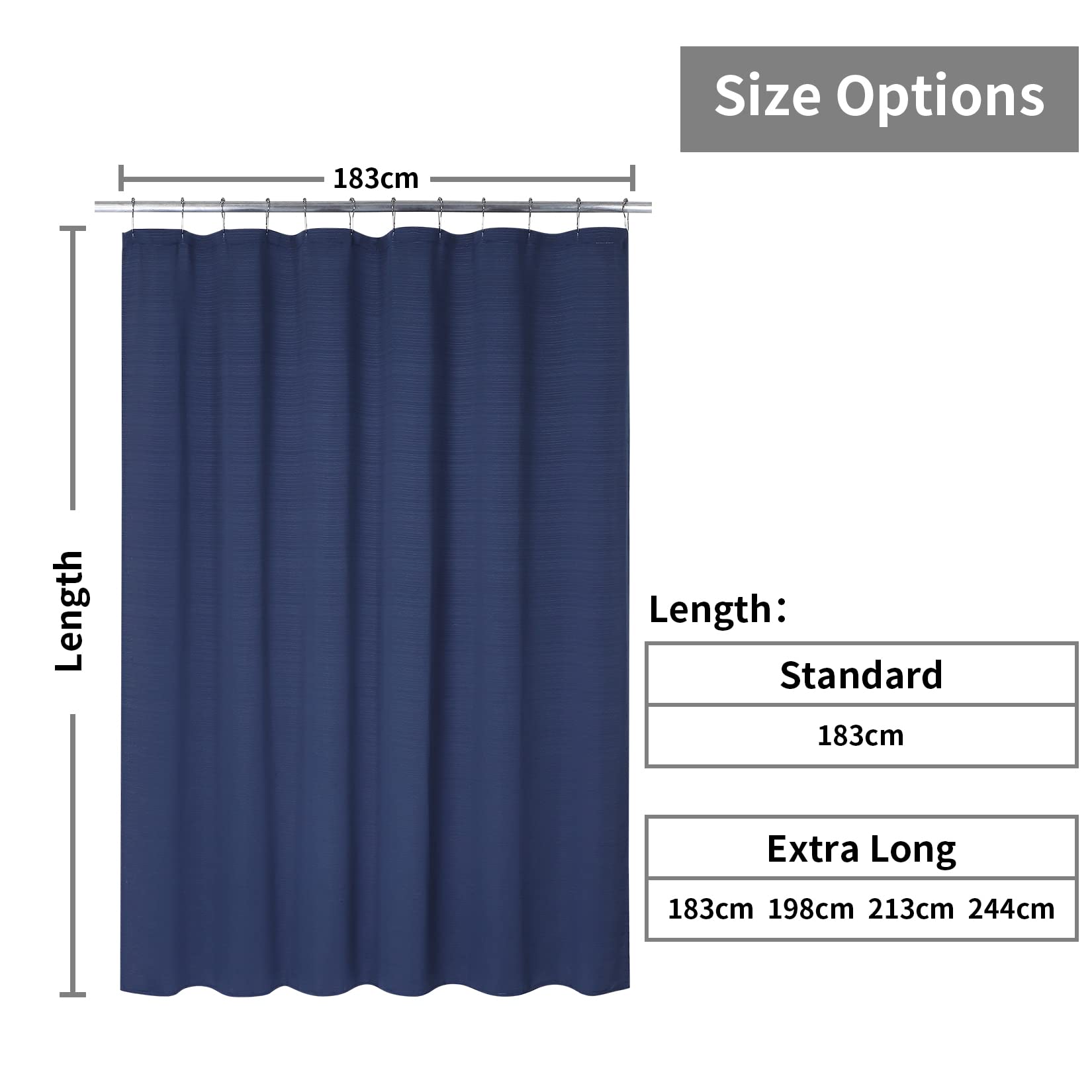 Tenda da doccia GARVEE con strisce testurizzate, lavabile, resistente alla muffa, effetto lino, blu navy, 183x213 cm, qualità alberghiera, bagno