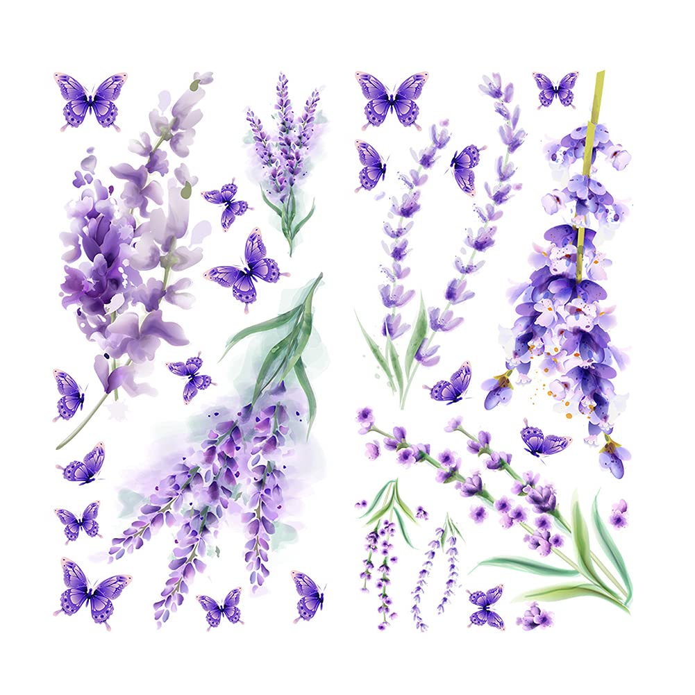 Garvee 2 fogli/set adesivi murali viola lavanda rimovibili a getto d'inchiostro per la decorazione del soggiorno, materiale in PVC, facili da usare, autoadesivi, superficie liscia