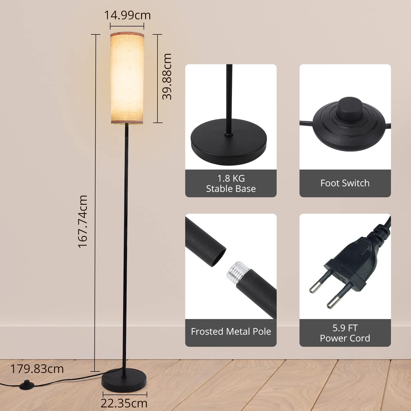 Lampada da terra Garvee per soggiorno RGBCW LED dimmerabile con telecomando e app 167 cm nero