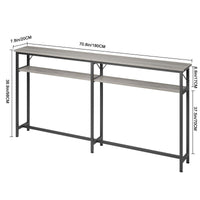 GARVEE Tavolo consolle stretto 180x23x100 cm, 2 ripiani, spazio di archiviazione, legno, extra lungo, grigio, per corridoio e soggiorno