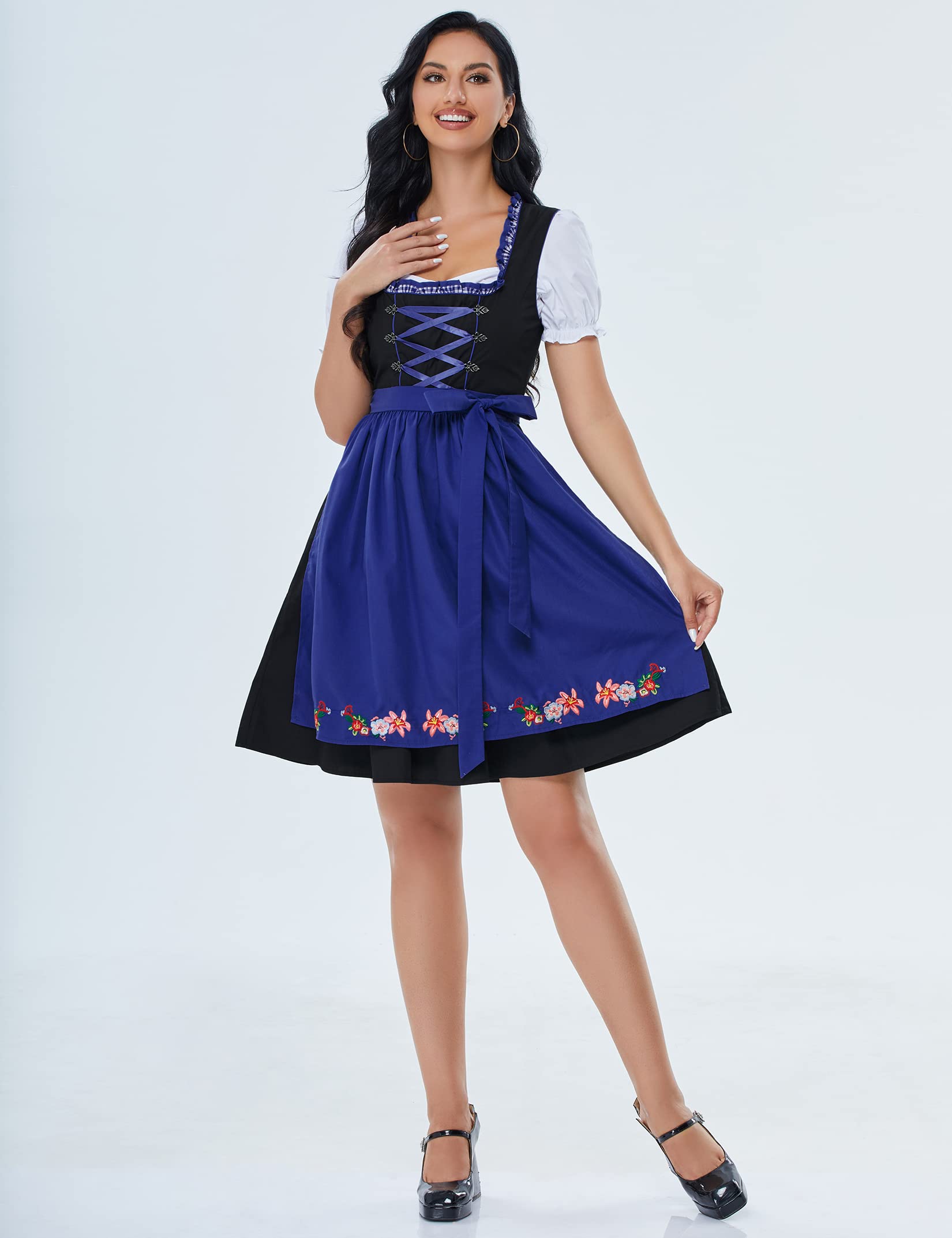 Garvee Dirndl Midi da donna, set di 3 pezzi in abito tradizionale per il carnevale dell'Oktoberfest, blu, taglia 40