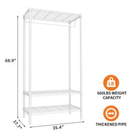 Appendiabiti Garvee Heavy Duty con ripiani, regolabile, in metallo, antiruggine, capacità di carico di 660 libbre, camera da letto e lavanderia, bianco, 35,43"L x 17,72"P x 68,9"A