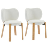 Garvee Set 2 Sedie da Pranzo in Tessuto Teddy con Schienale a Cuore, Gambe in Legno Massello, Moderno per Soggiorno e Camera, 55,5x59,5x81 cm, Beige - White