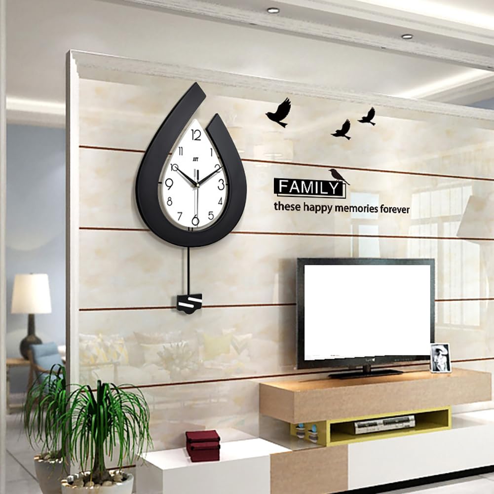 Garvee Orologio da Parete Moderno a Goccia d'Acqua in Ferro e Alluminio, Silenzioso e Preciso, 39x73cm, Nero