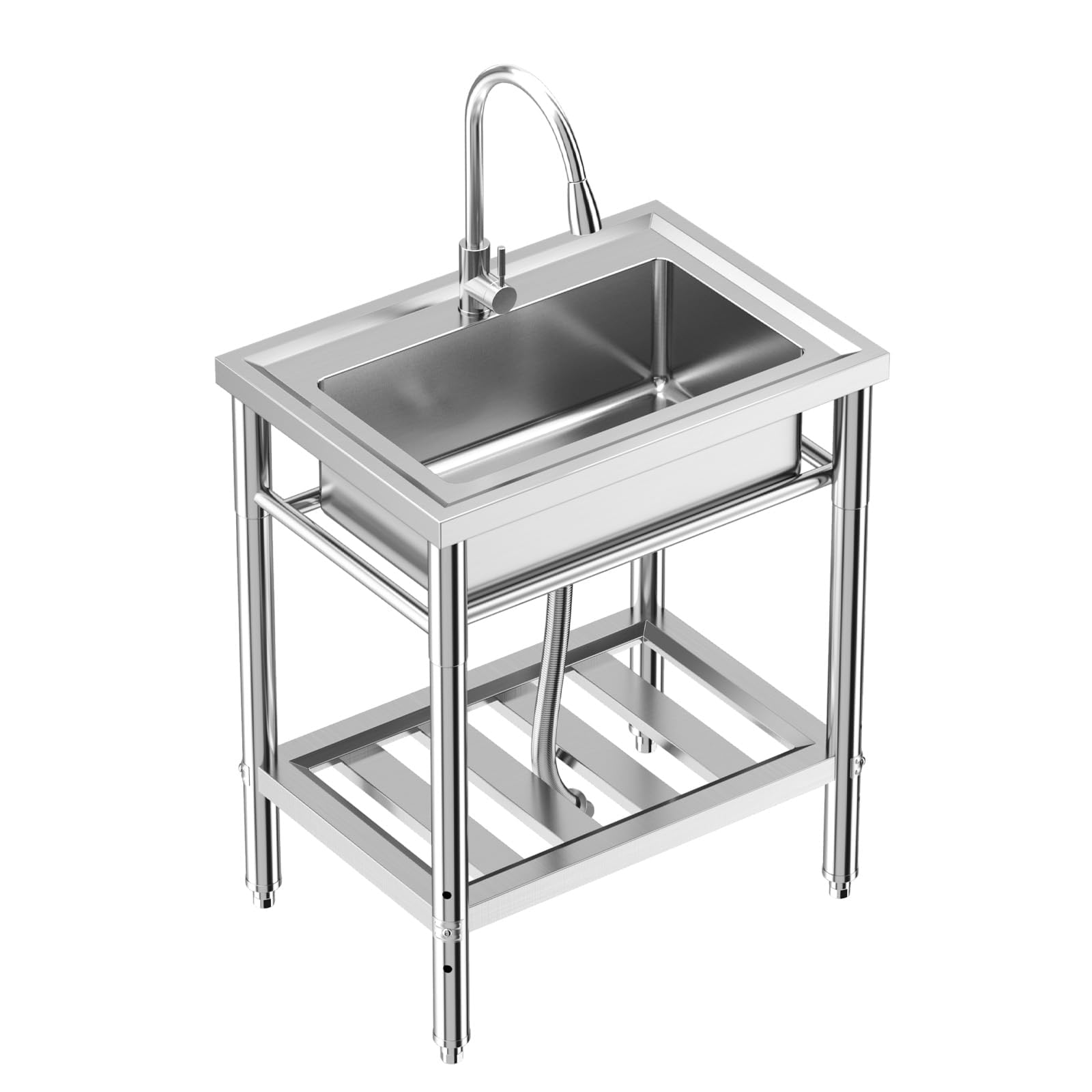 Lavello Garvee in acciaio inox a una vasca con rubinetto estraibile per cucina e garage 70 x 50 x 86 cm antiruggine