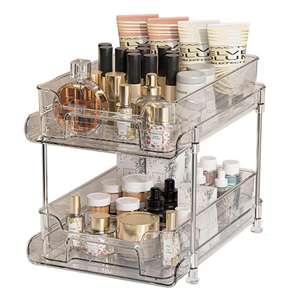 Garvee Clear Organizer per bagno con divisori in PET e acciaio inossidabile, estensibile, per cucina e bagno, trasparente, versatile