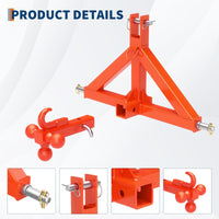 Garvee Gancio Traino Rimorchio 3 Punti Ricevitore 5 cm 4.536 kg Acciaio Nero - Ideale per Trattori Categoria 1
