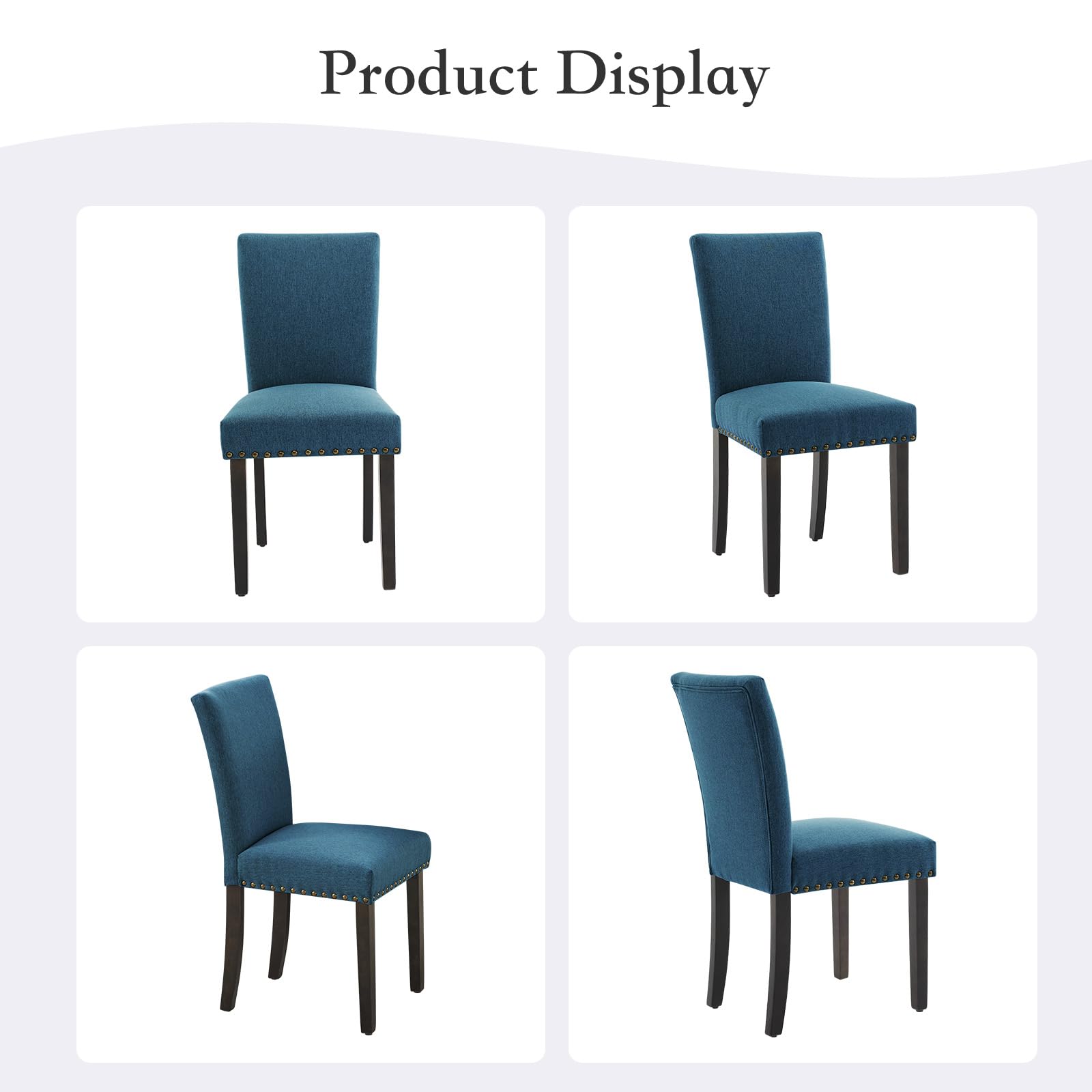 Set 2 sedute Pranzo Garvee, ergonomiche, imbottite, in tessuto di Lino, Blu Scuro, per soggiorno e sala da Pranzo